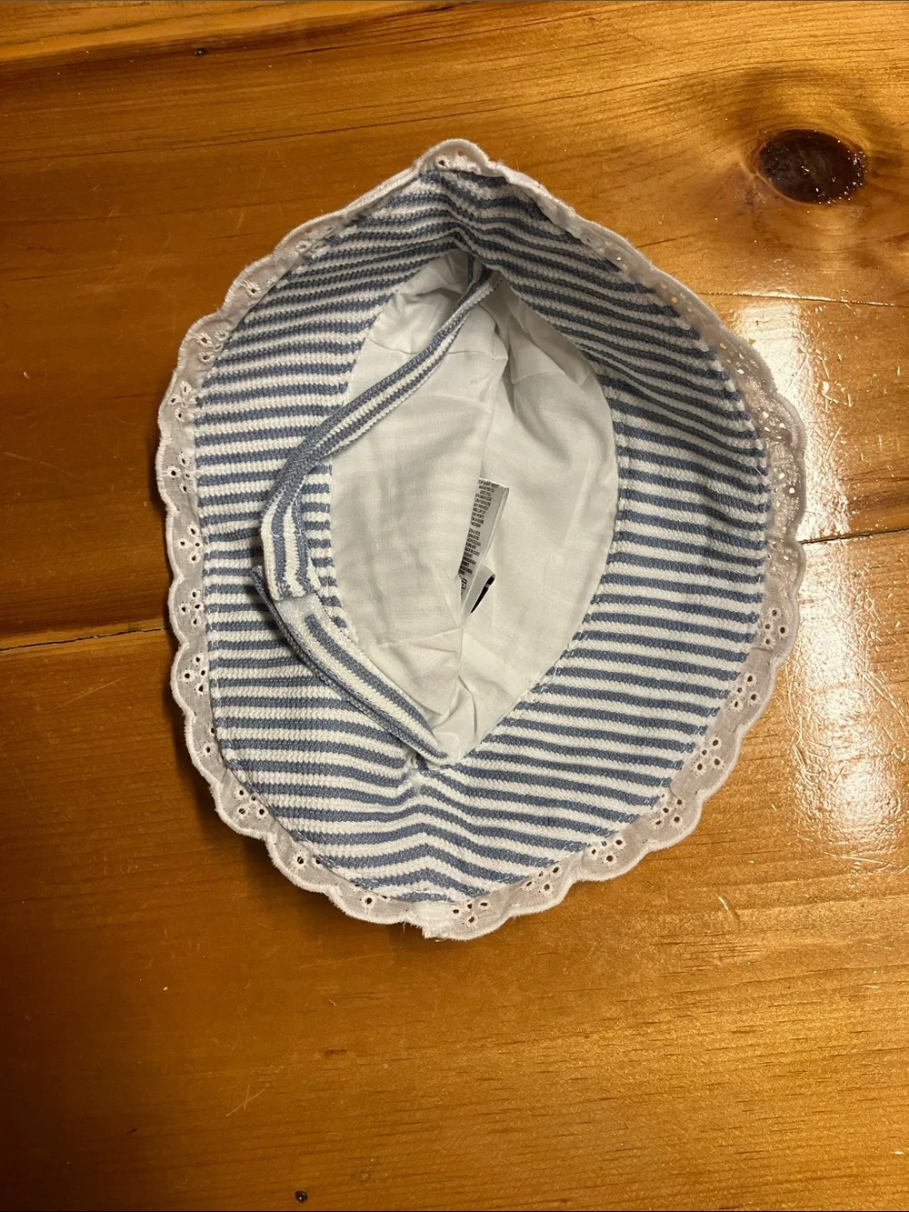 Nicole Miller White and Blue Striped Kids Sun Hat with Eyelet Trim